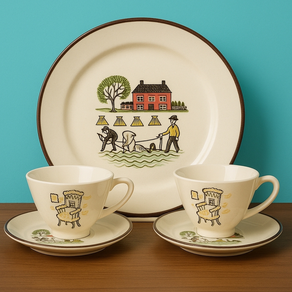 Vintage Marcrest “Gay Nineties” Cups – Set of 4 | Mid-Century Modern USA Pottery